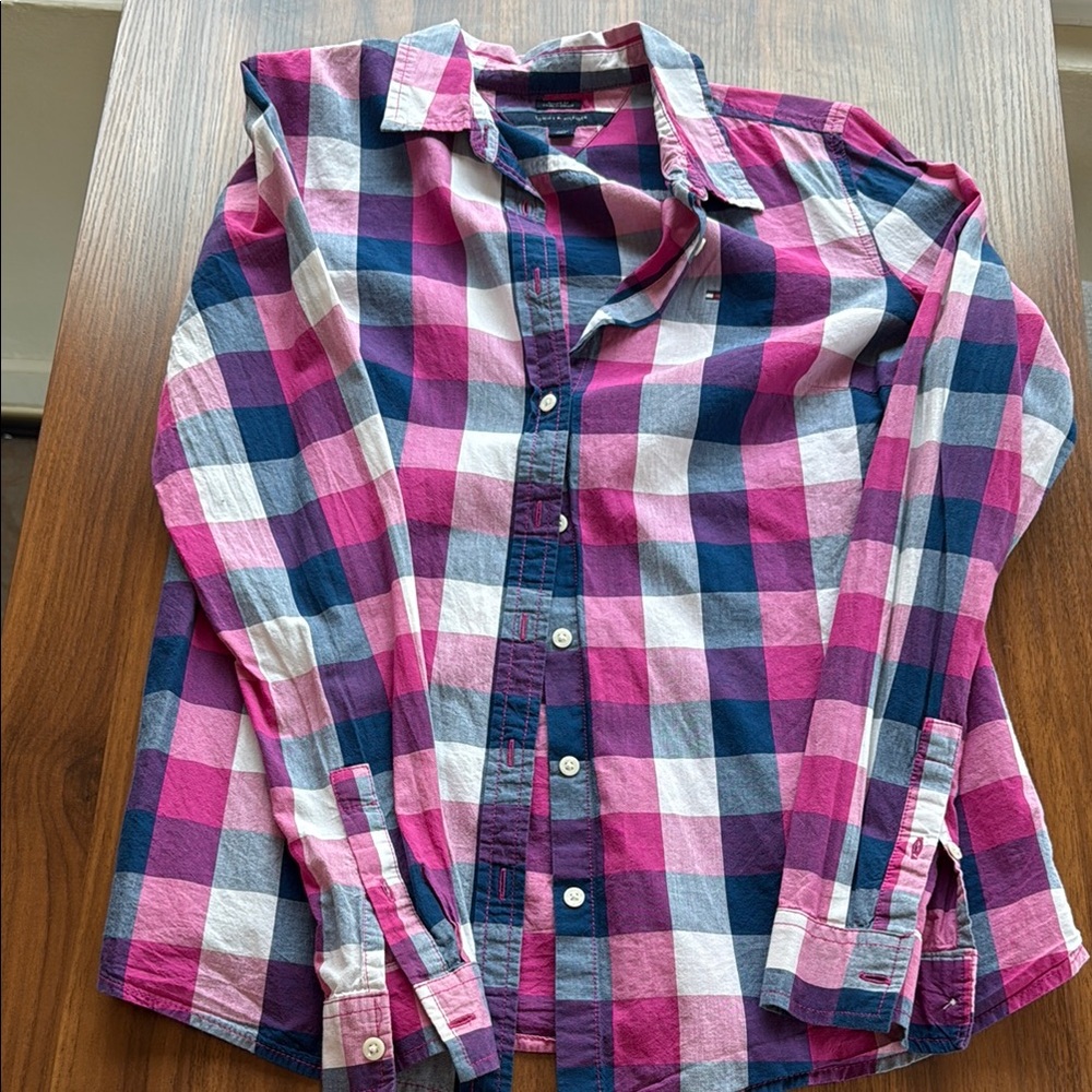 Tommy Hilfiger Pink and Blue Plaid Shirt